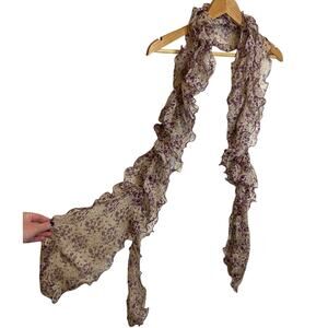 Pier 1 Imports Y2K Style Scrunched Ruffle Long Purple Floral Neck Scarf Cottage